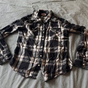 4/$20 Mossimo Supply Co. Black & Cream Plaid Button-Down Shirt Medium M